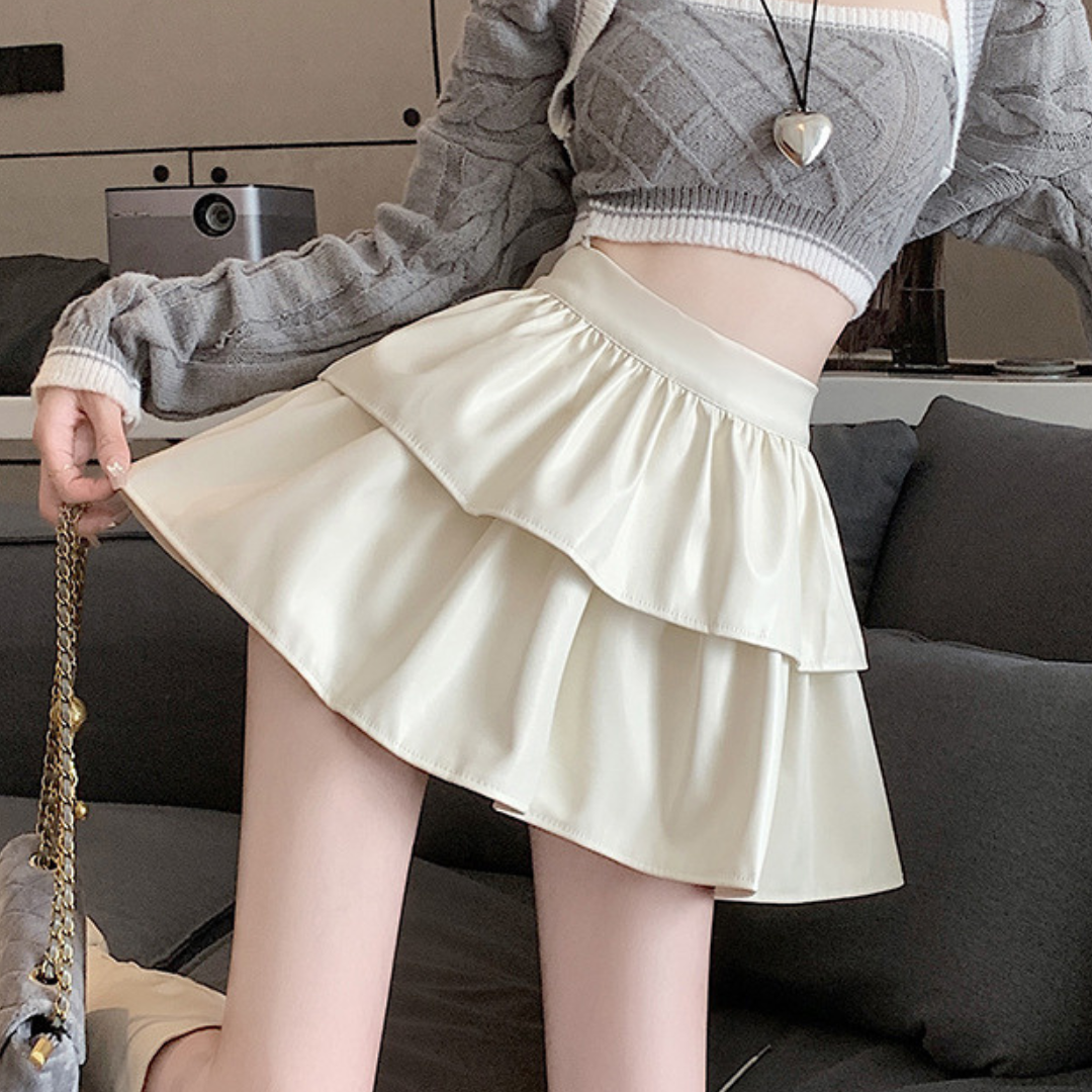 leather tiered frill mini skirt lf2576