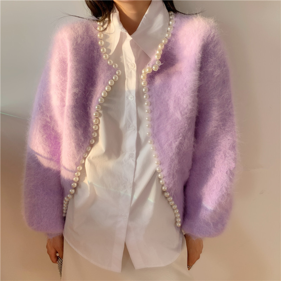 pearl mohair knit cardigan lf2546