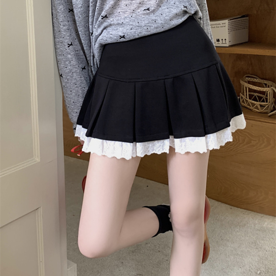 sweat pleated mini lace skirt lf3311