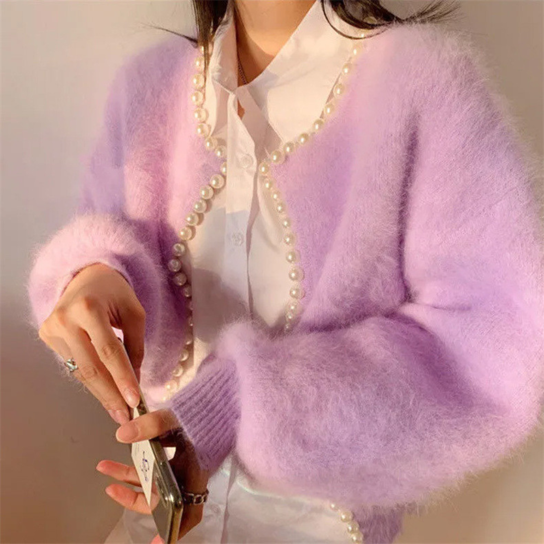 pearl mohair knit cardigan lf2546