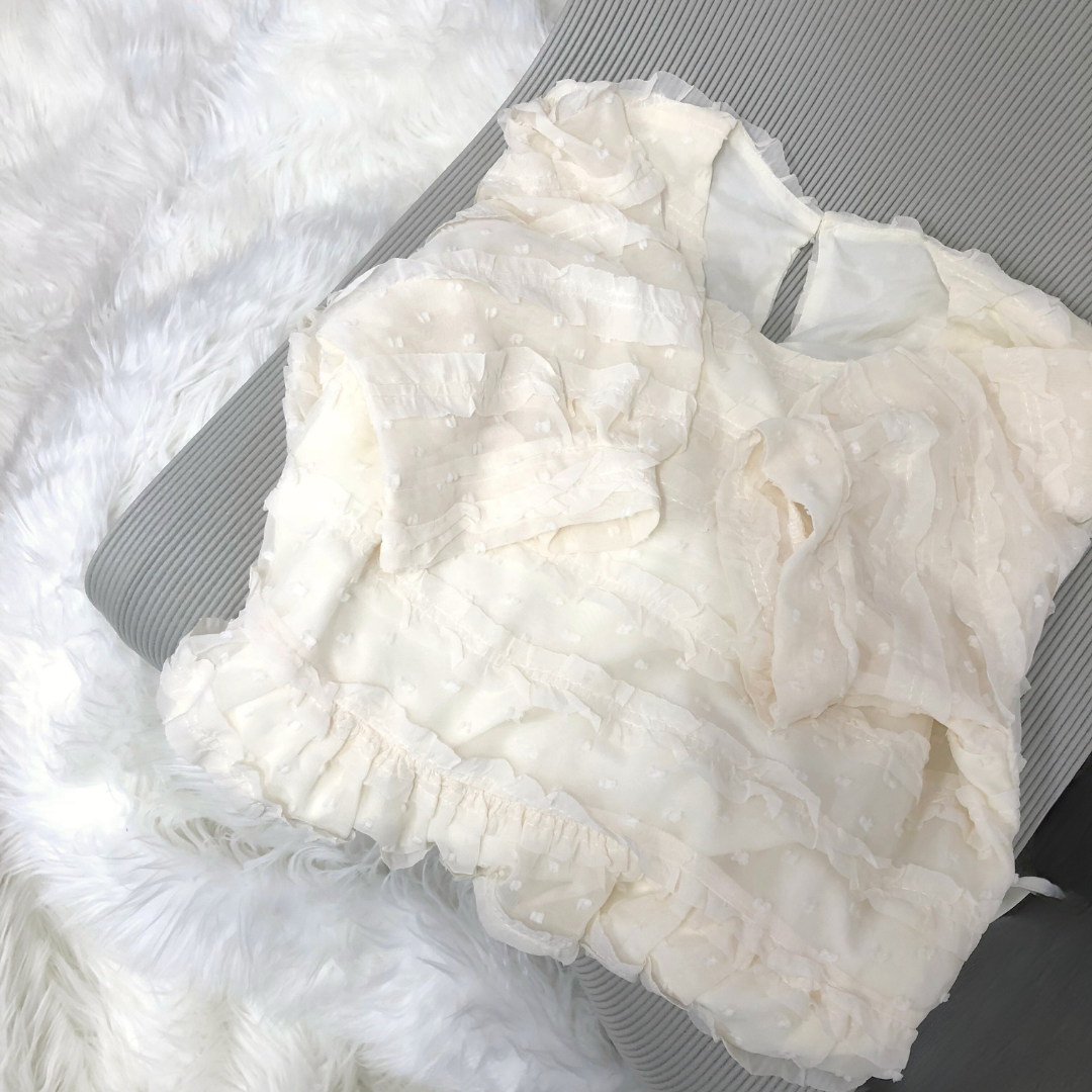 puff sleeves chiffon dot onepiece K1001【即納】