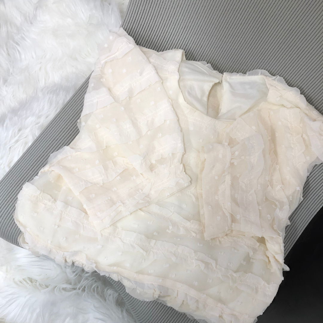 puff sleeves chiffon dot onepiece K1001【即納】
