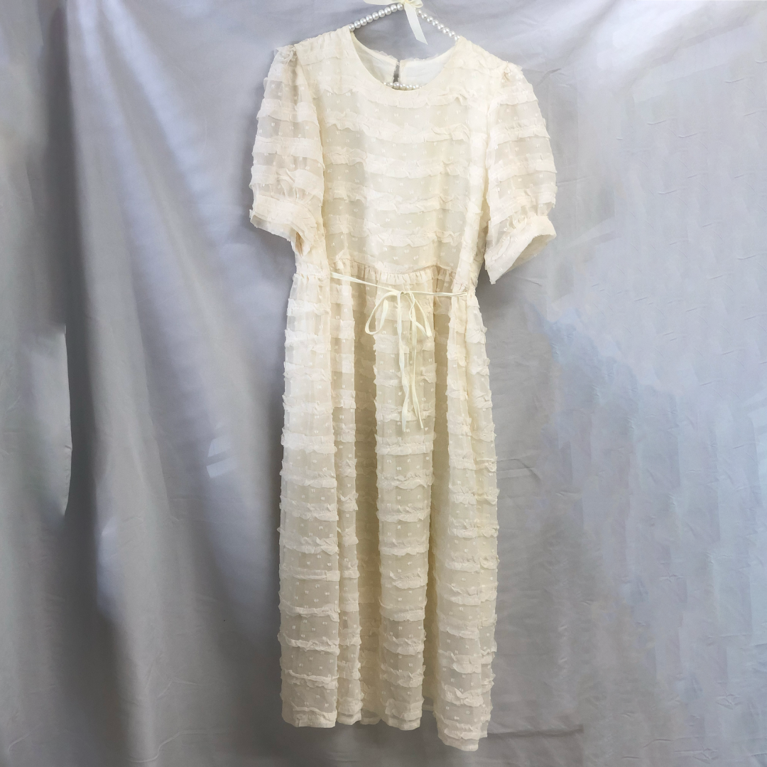 puff sleeves chiffon dot onepiece K1001【即納】