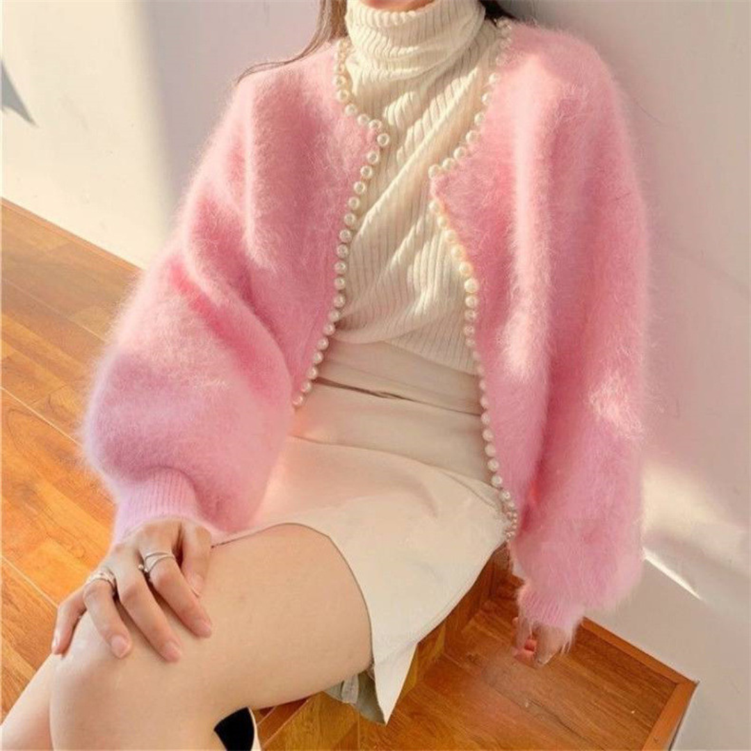 pearl mohair knit cardigan lf2546