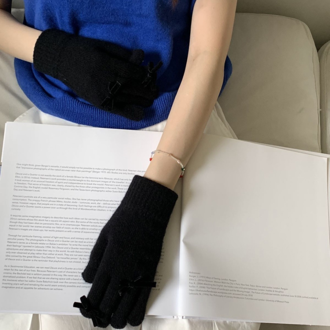 ribbon knit gloves lf2573
