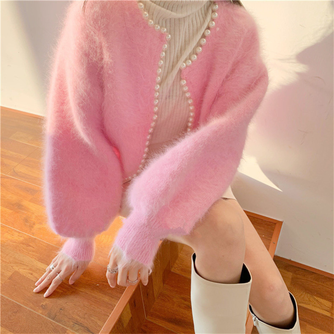 pearl mohair knit cardigan lf2546