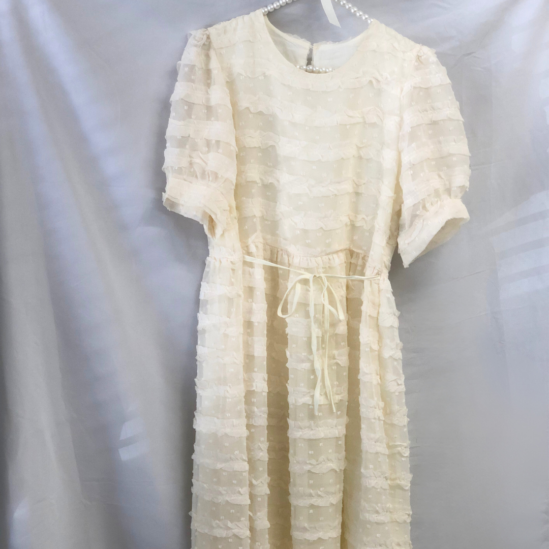 puff sleeves chiffon dot onepiece K1001【即納】