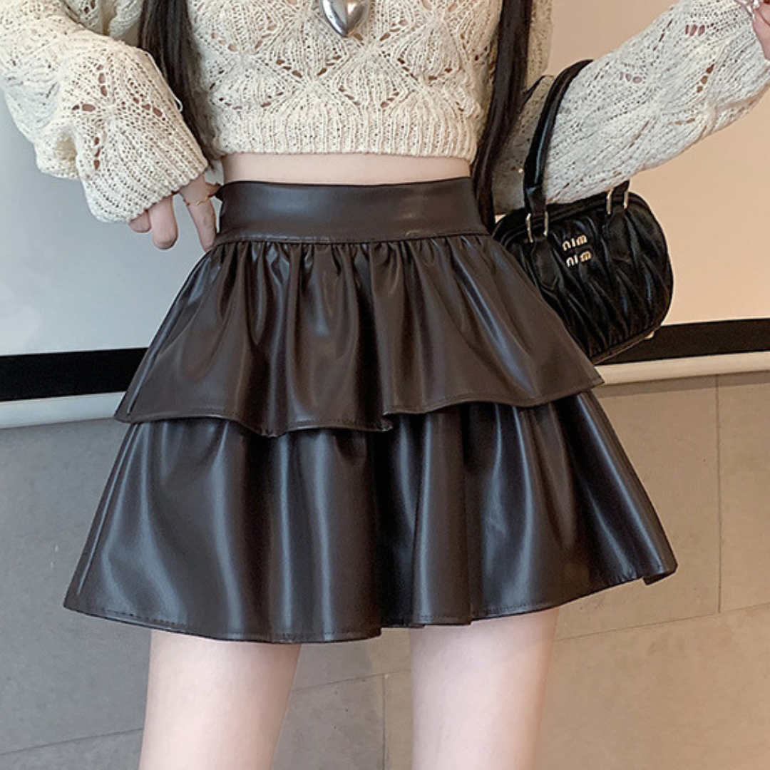 leather tiered frill mini skirt lf2576