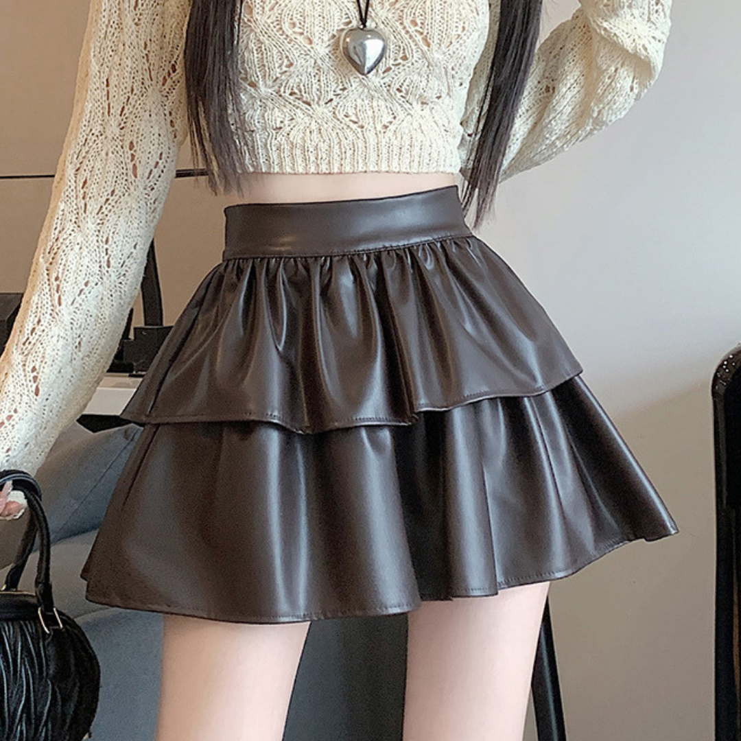 leather tiered frill mini skirt lf2576
