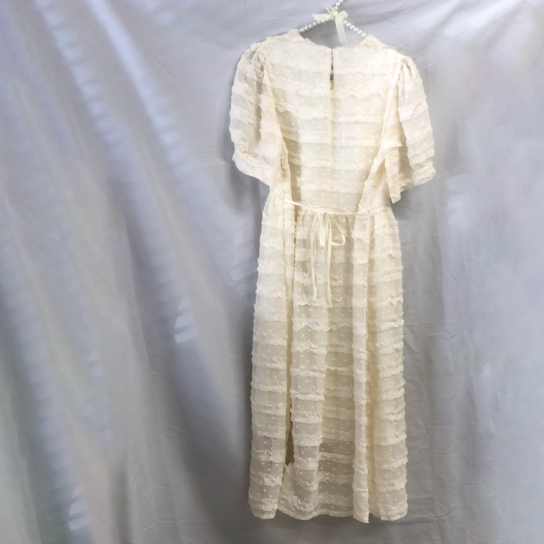 puff sleeves chiffon dot onepiece K1001【即納】