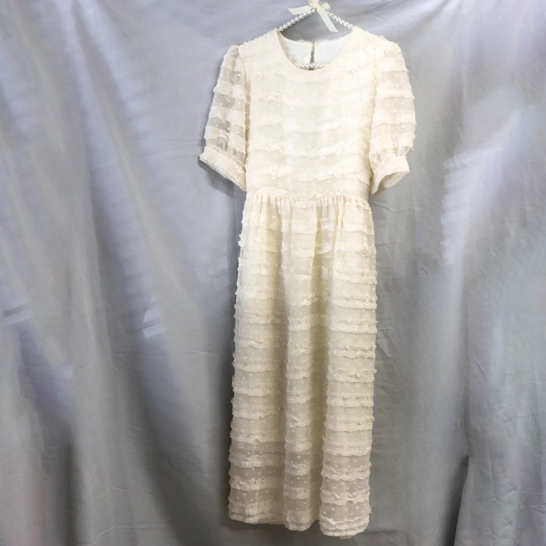 puff sleeves chiffon dot onepiece K1001【即納】