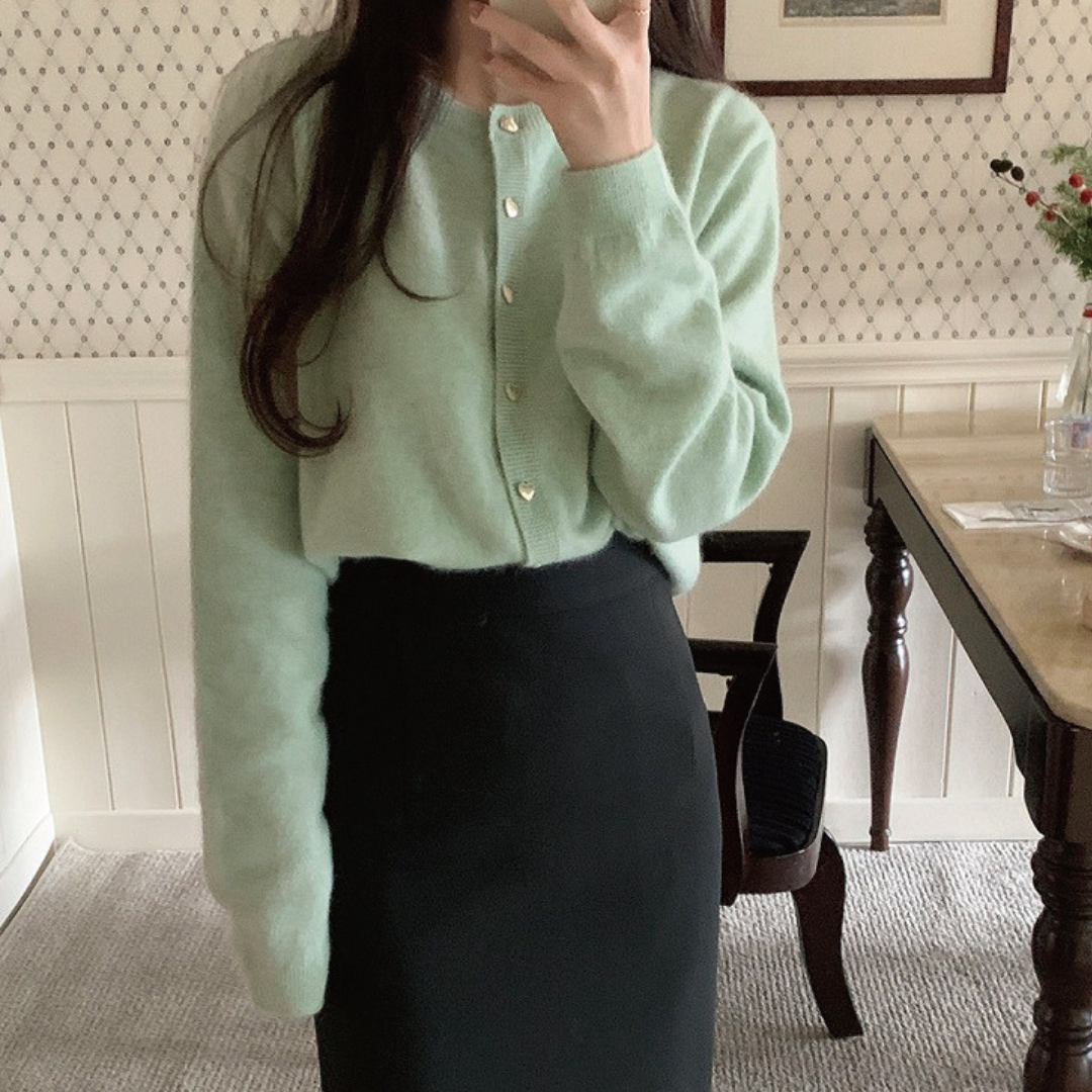 【即納】pale color heart button knit cardigan lf-s1017