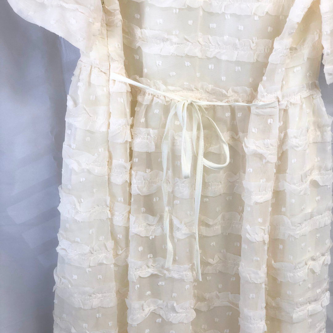 puff sleeves chiffon dot onepiece K1001【即納】
