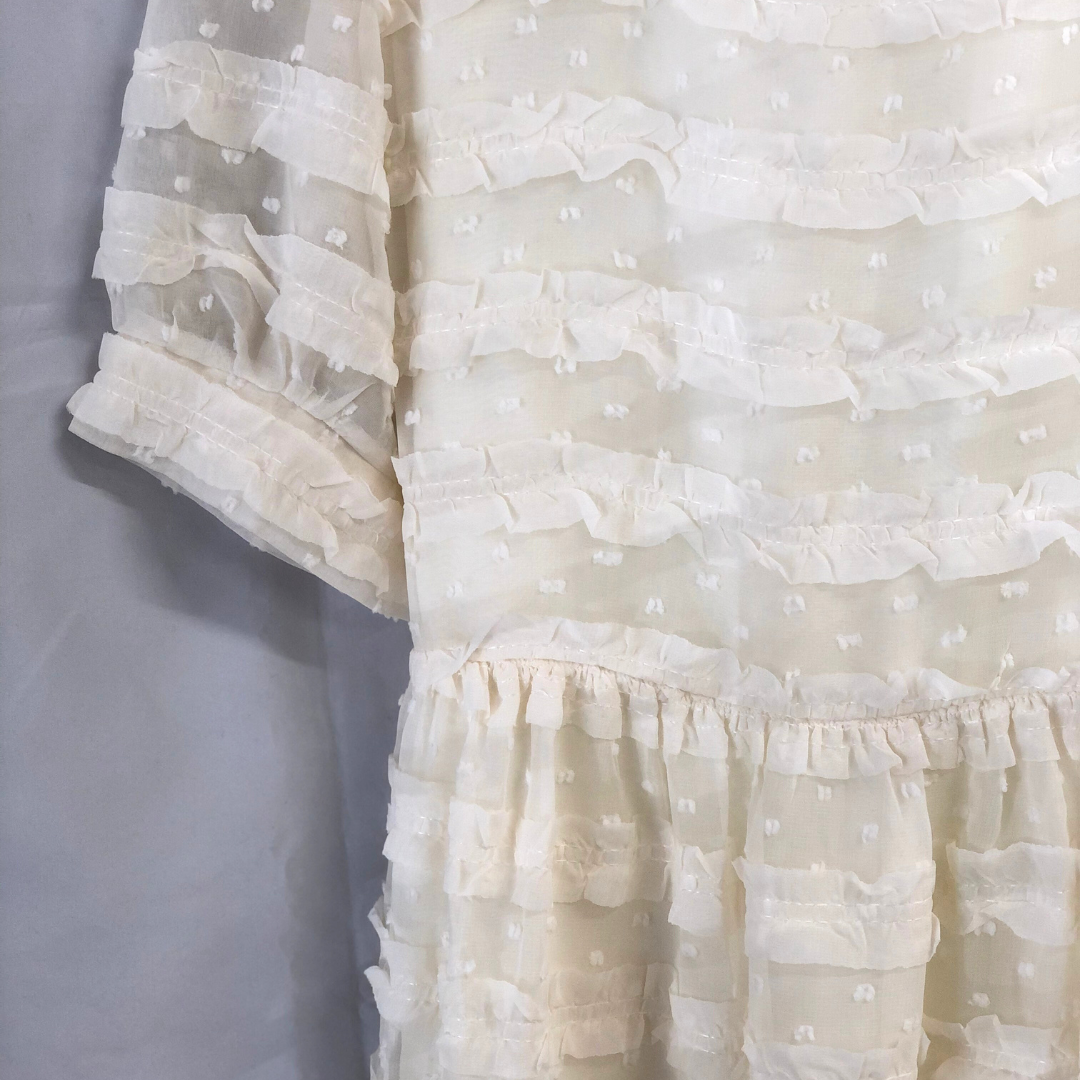 puff sleeves chiffon dot onepiece K1001【即納】
