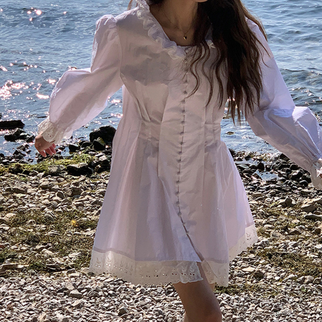 【即納】lace frill white french onepiece lf-s1037-1
