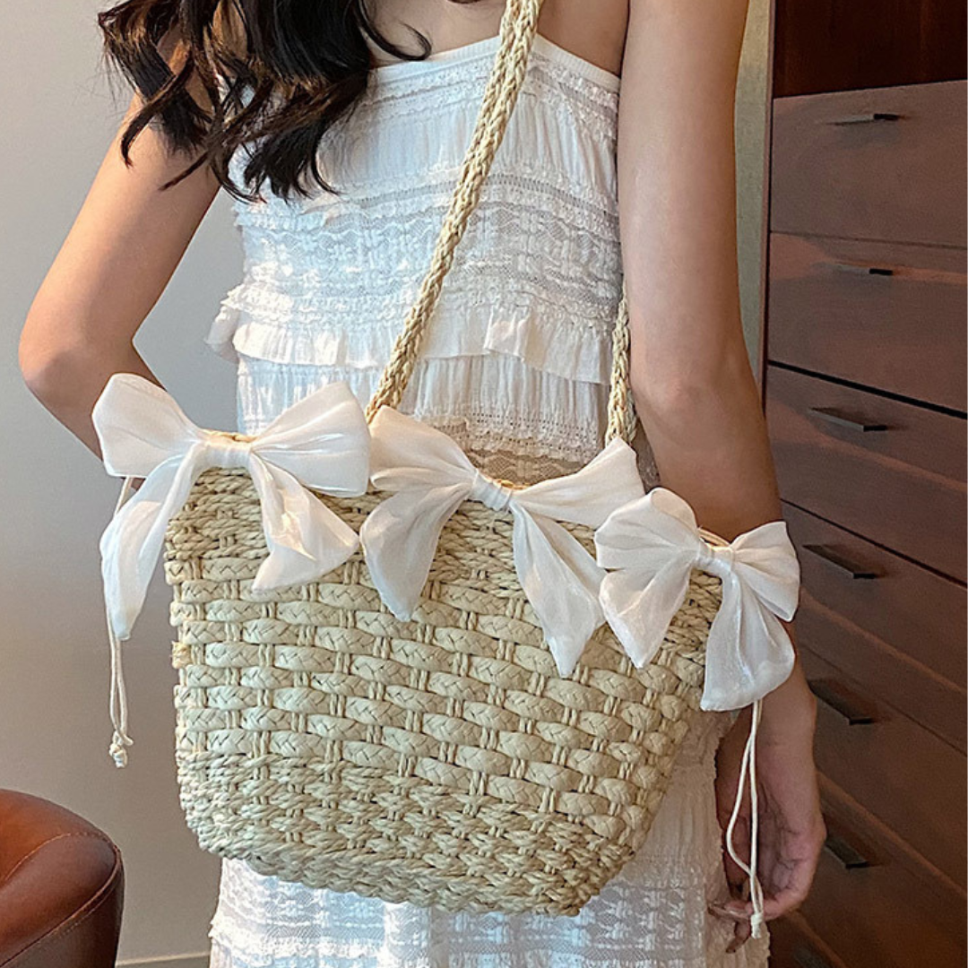 satin ribbon straw bag lf3246