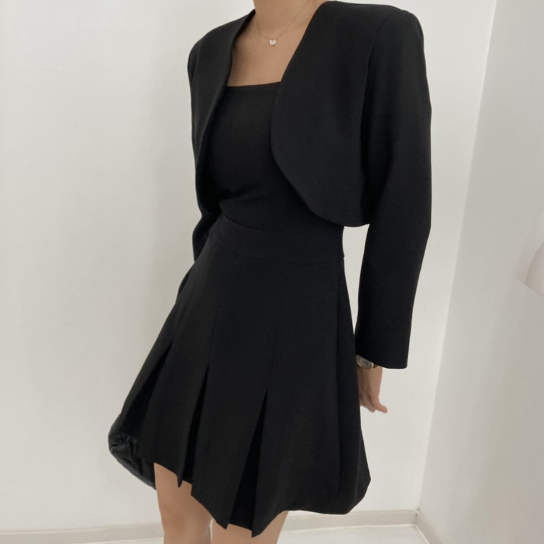 Short blazer + niche pleated suspenders dress suit lf2612