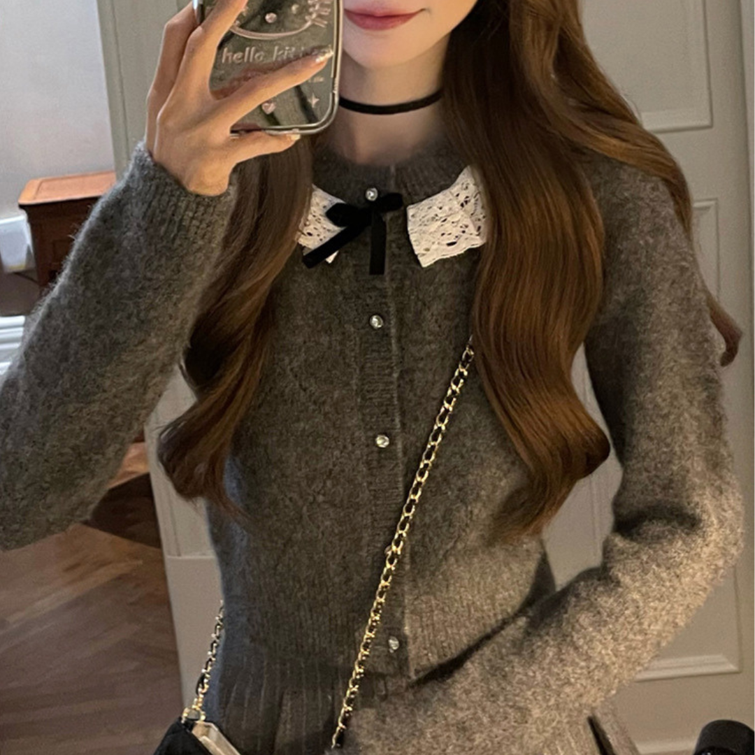 【Ranking16位】lace collar knit sweater lf2728