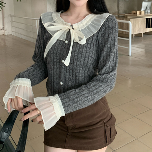 round neck chiffon top lf2897