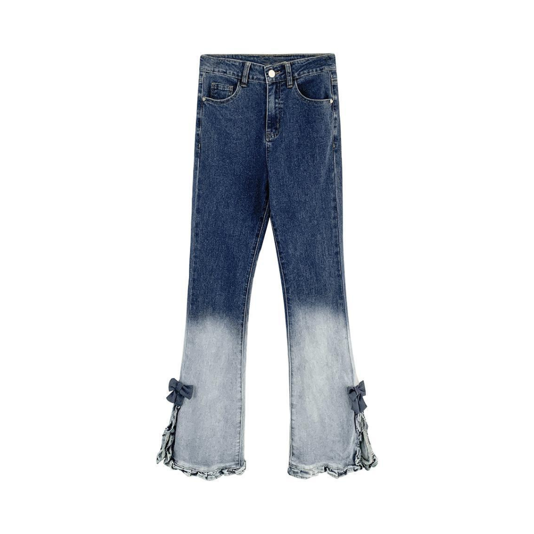 ribbon slit frill gradation denim pants lf2543