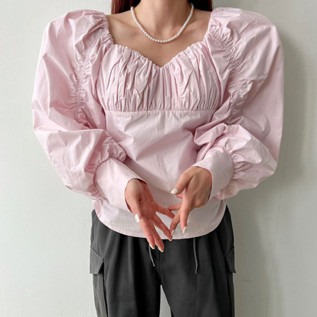 pleated puff sleeve shirt lf2696
