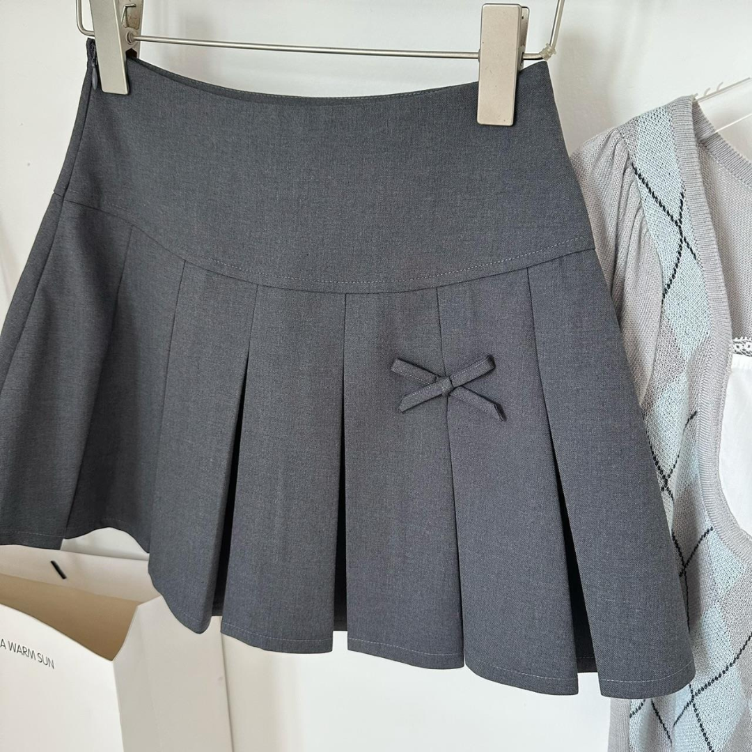 mini ribbon box pleats skirt lf2525