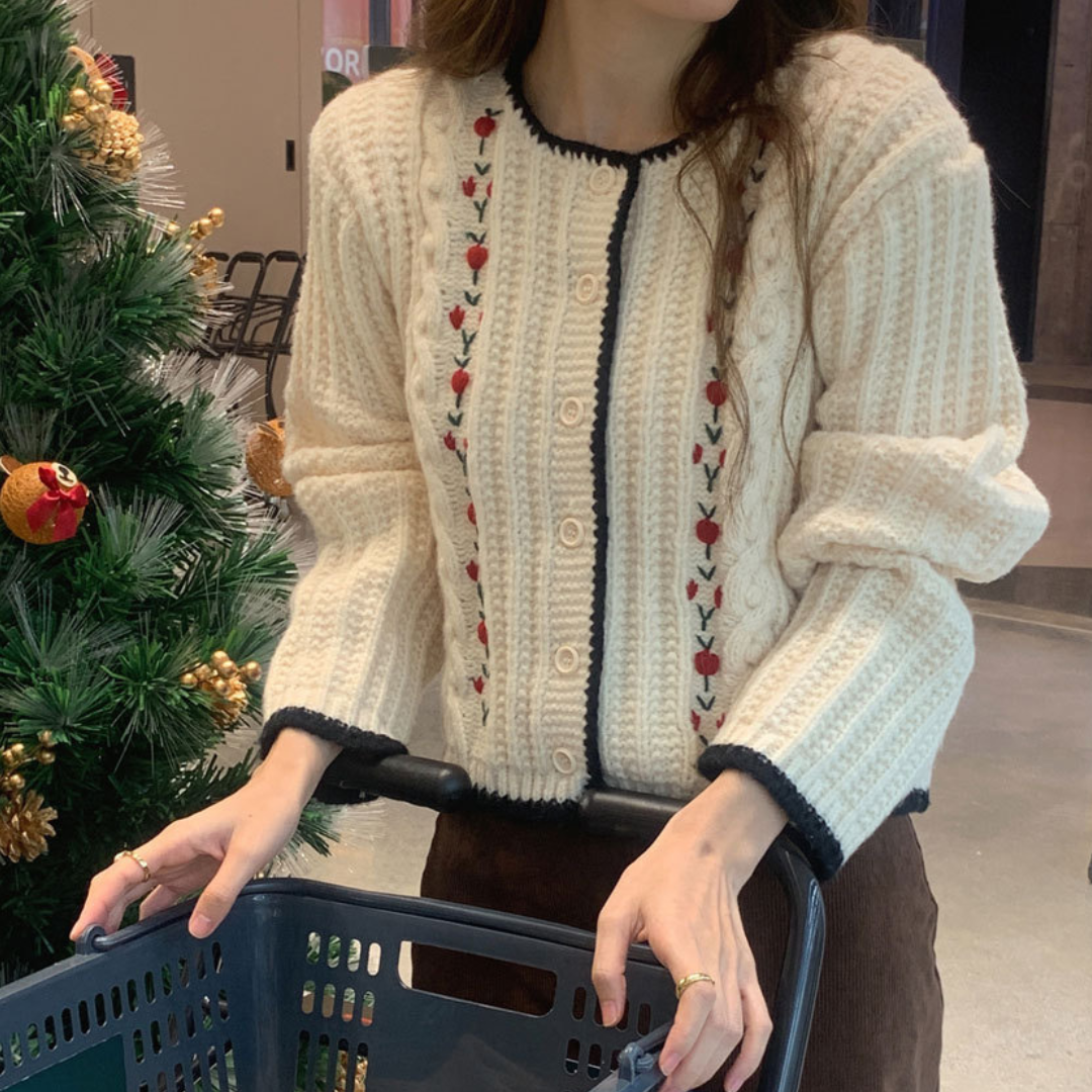 Flower embroidery cable knit lf2694