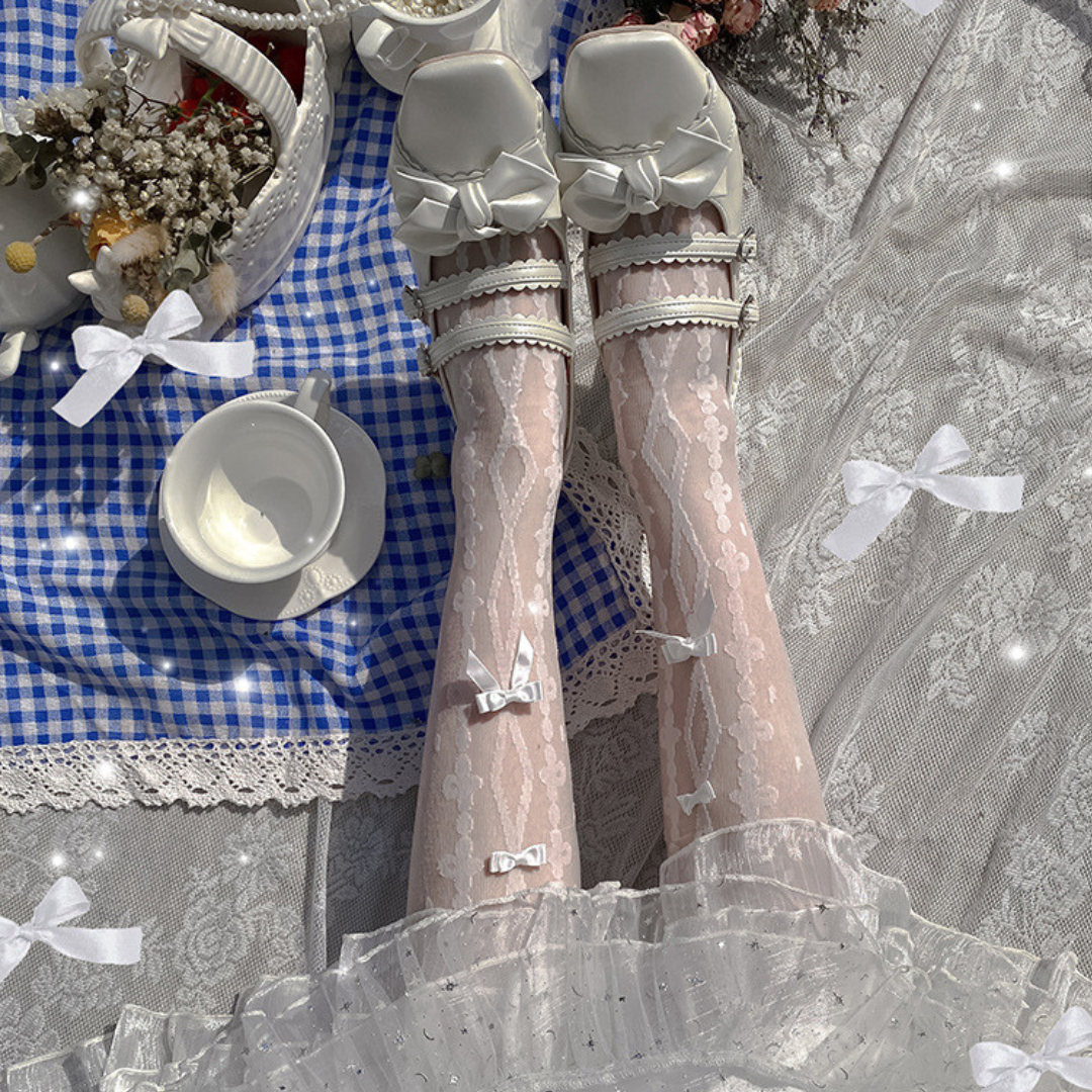 white ribbon cross stockings lf2655