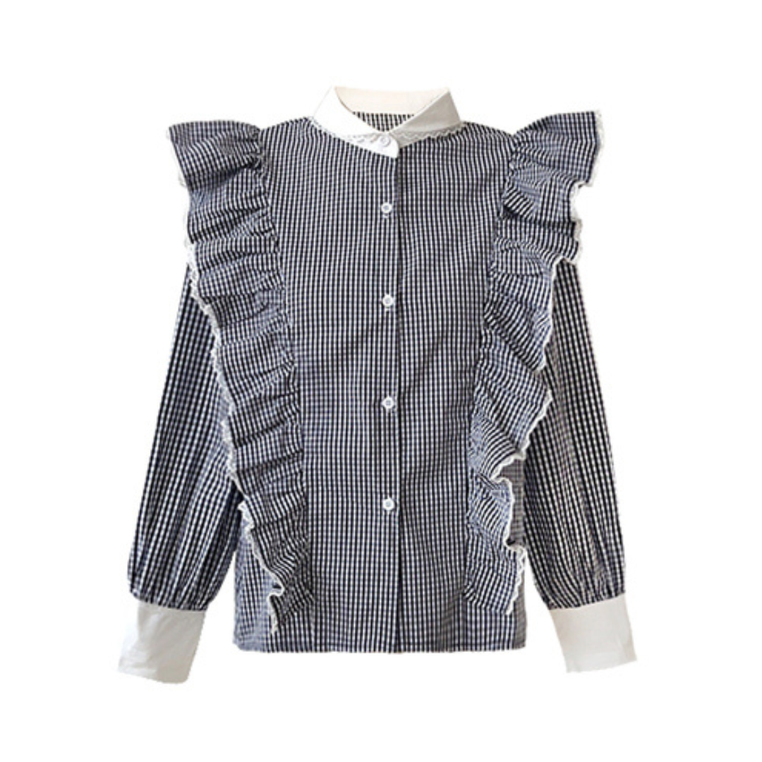 ginghamcheck frill french blouse lf2552