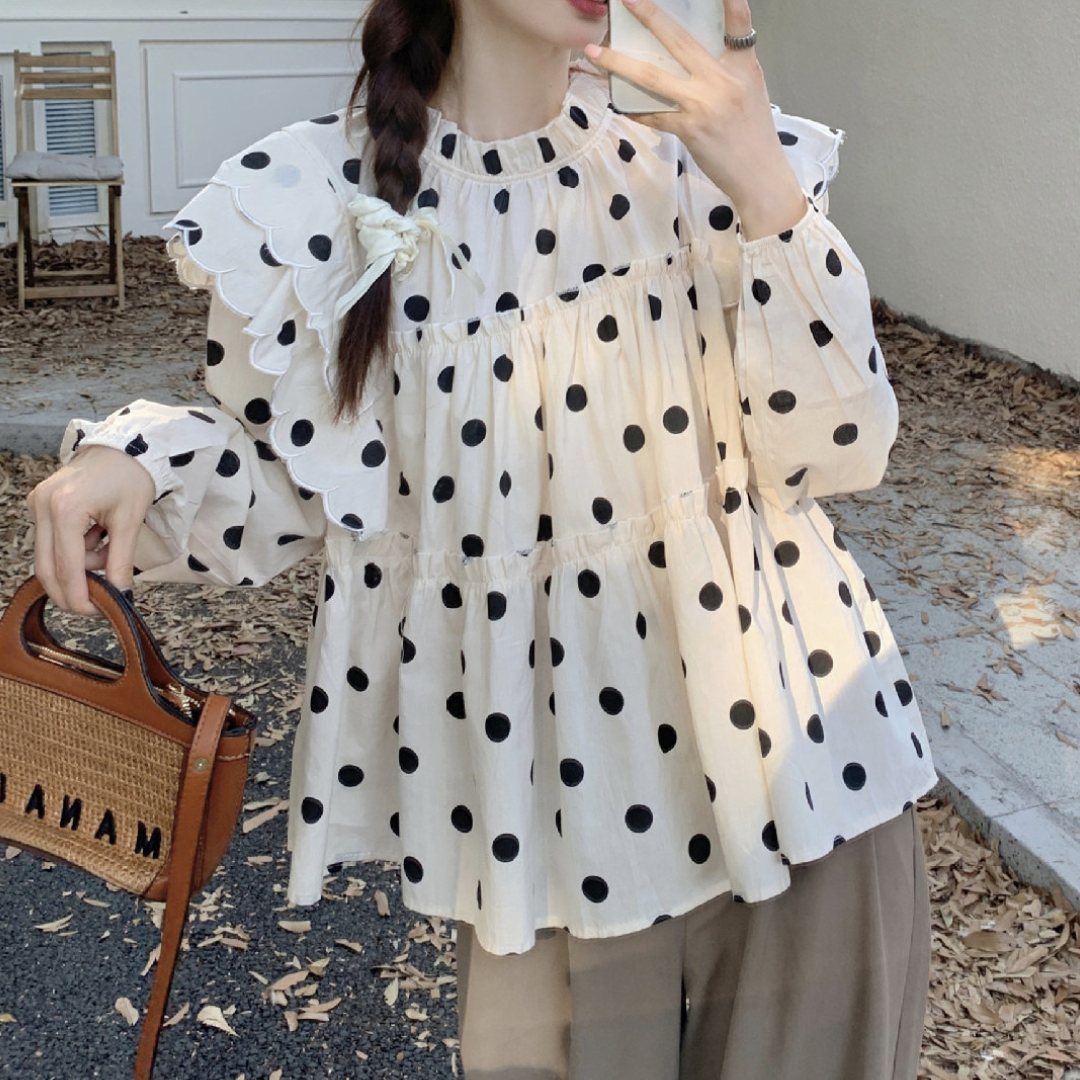 polka dot ruffle shirt lf2597