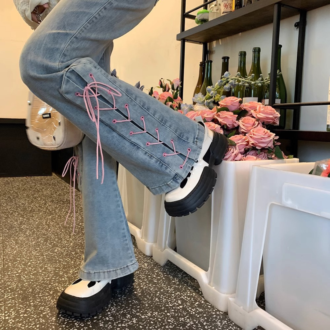 lace up flare denim lf2964