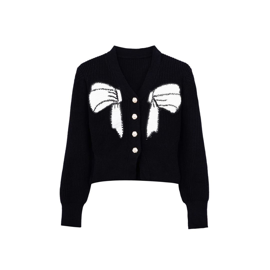V neck ribbon sweater cardigan lf2737