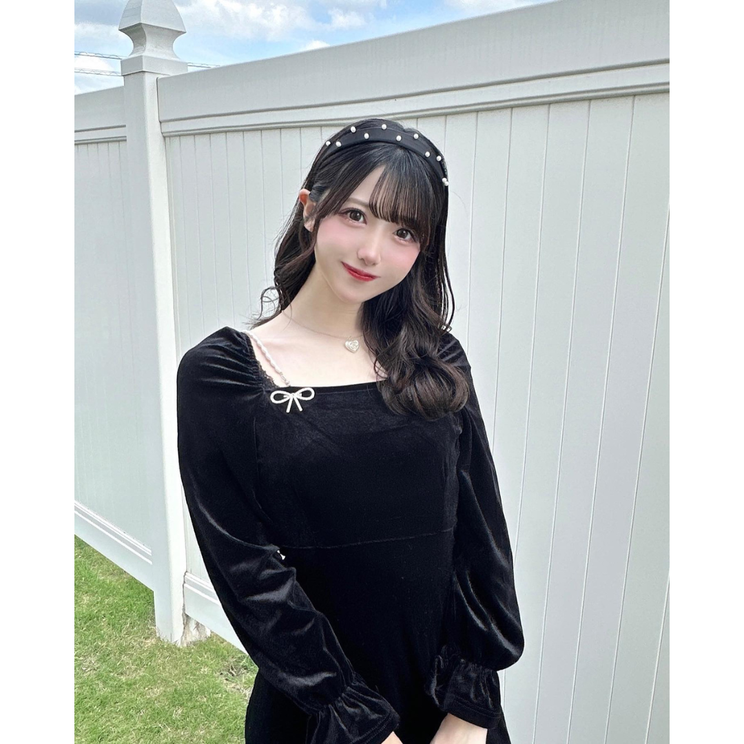 ribbon bijou velvet long onepiece lf2556
