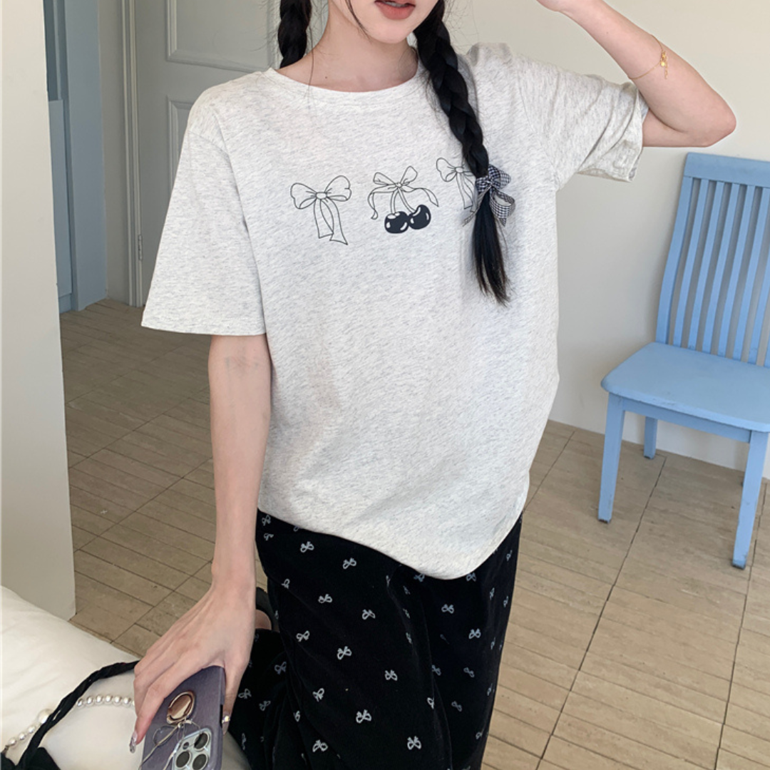 【即納】Cherry print T-shirt lf3281
