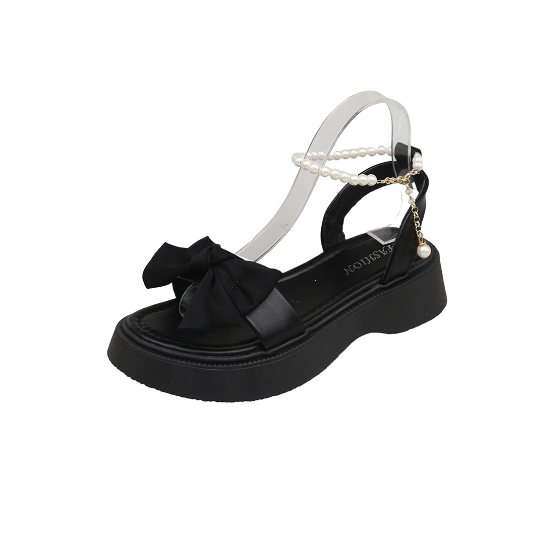 【即納】Thick sole ribbon pearl sandals lf3161