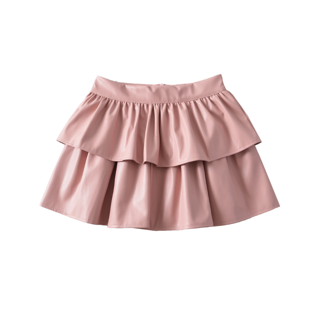 leather tiered frill mini skirt lf2576