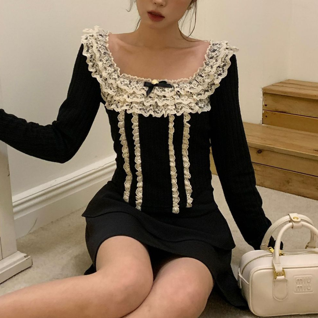 lace ruffle lovely tops lf3116