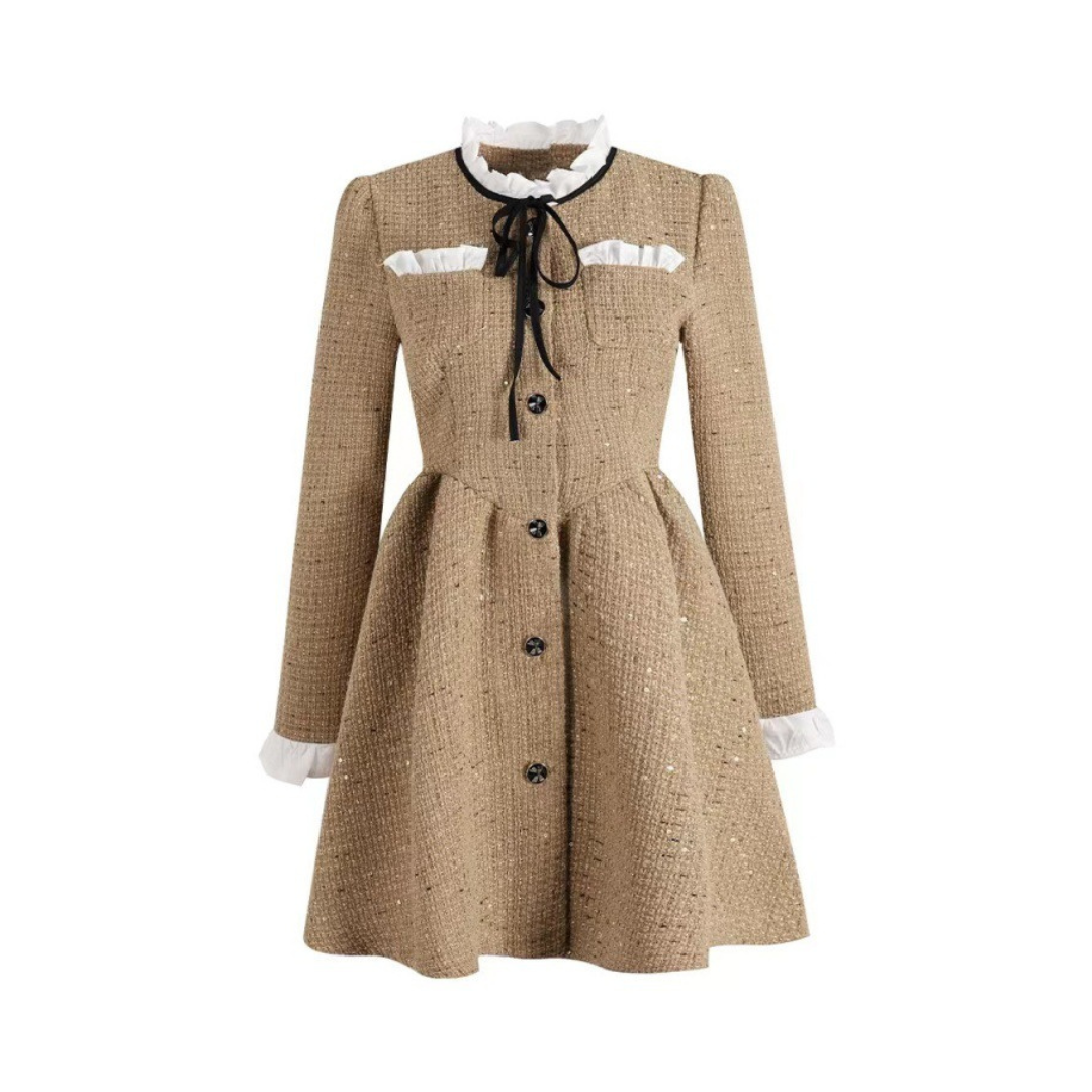 frill ribbon tie tweed onepiece lf2558