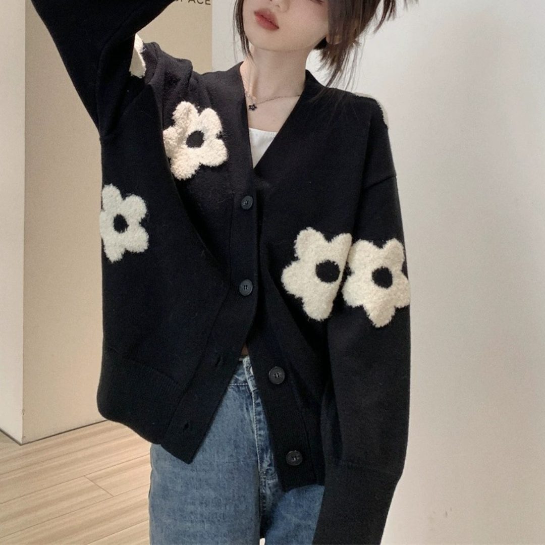 flower button sweater cardigan lf2648