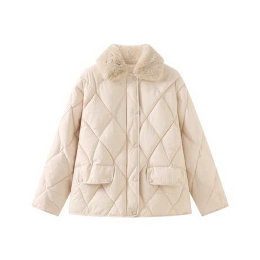 【即納】fur collar latte quilting coat lf-s1007