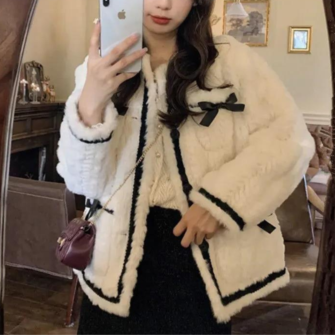 【Ranking4位】french ribbon plush coat lf2627