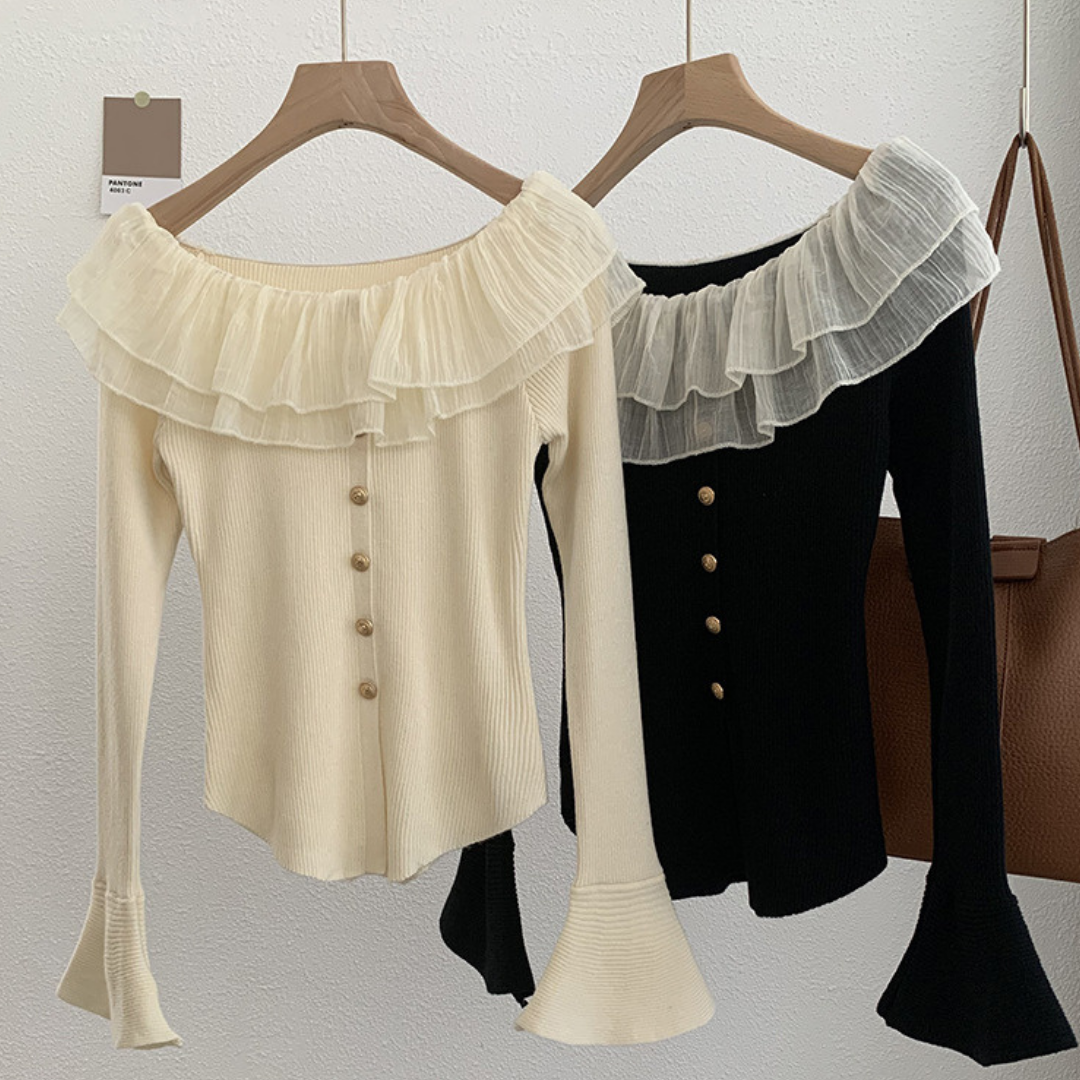 ruffled one shoulder sweater lf2601
