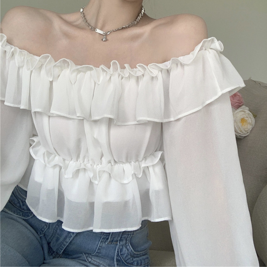 chiffon ruffle tops lf3069