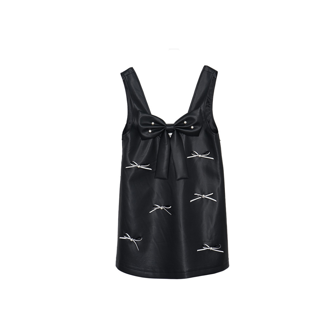 Ribbon leather vest dress lf2661