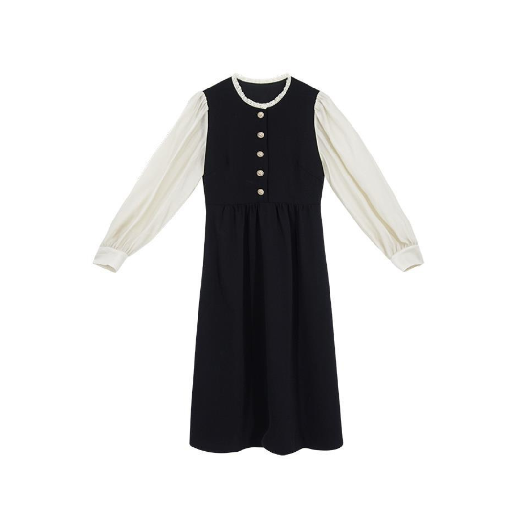 gold button frill neck monotone onepiece lf2578