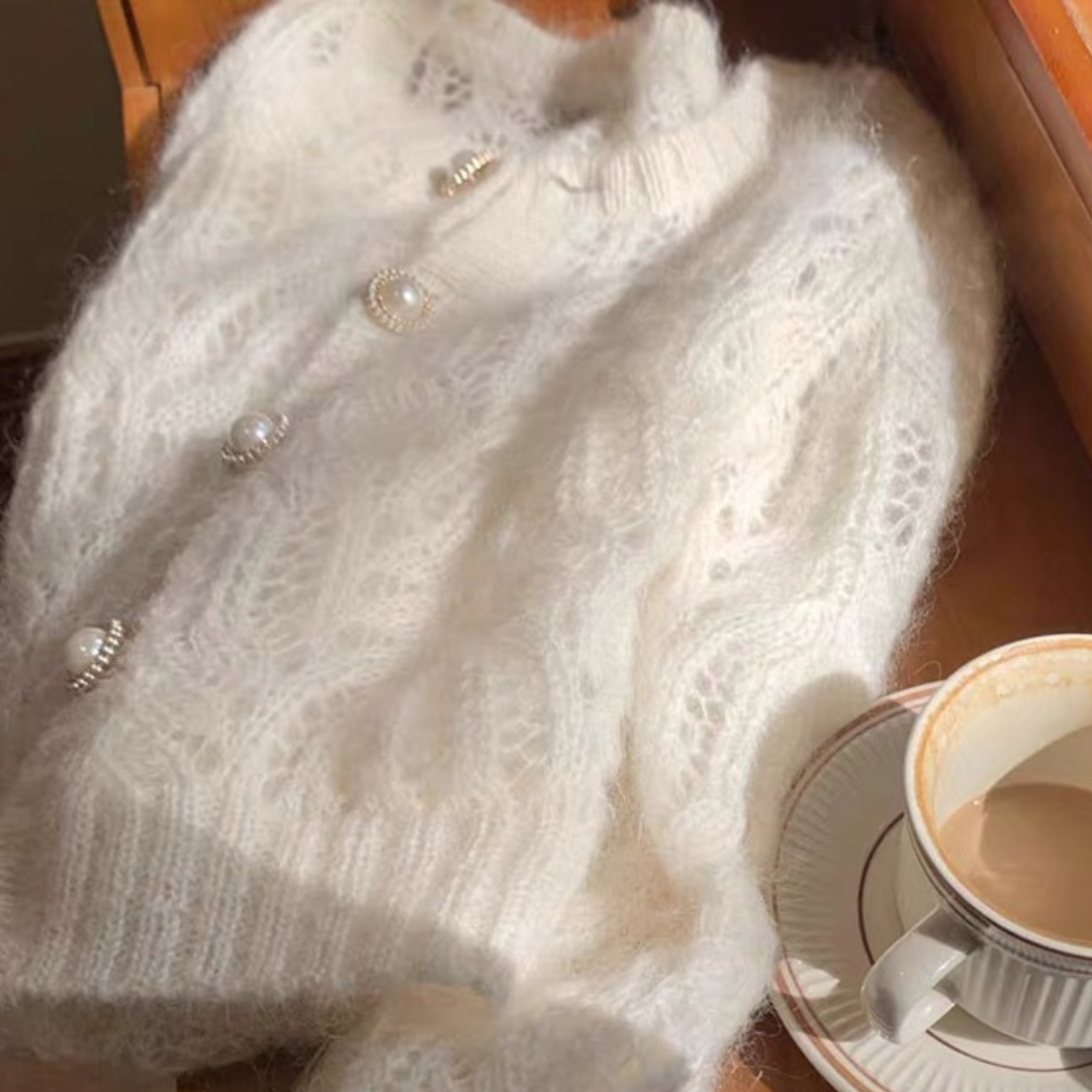 pearl button crochet knit cardigan lf2569