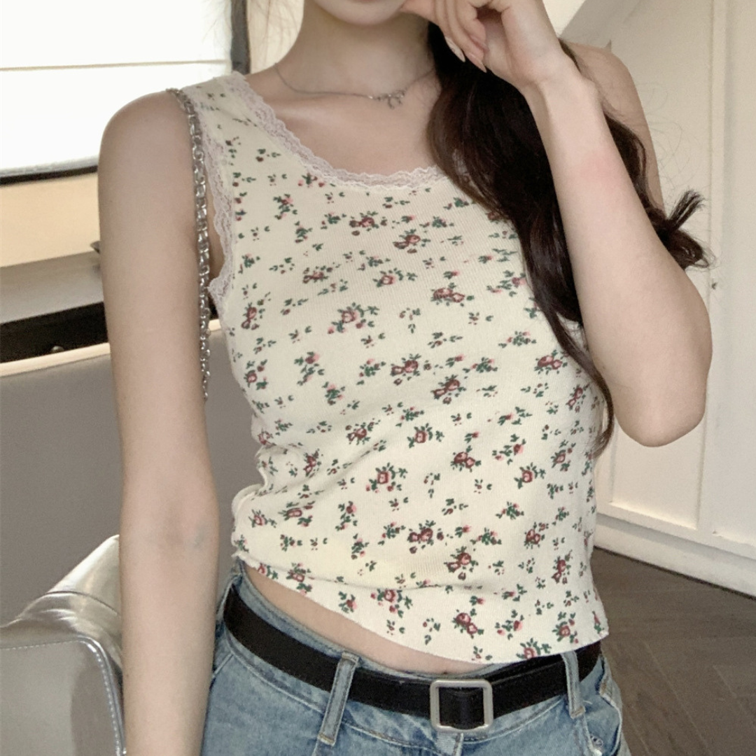 【即納】floral lace sleeveless tops lf3227