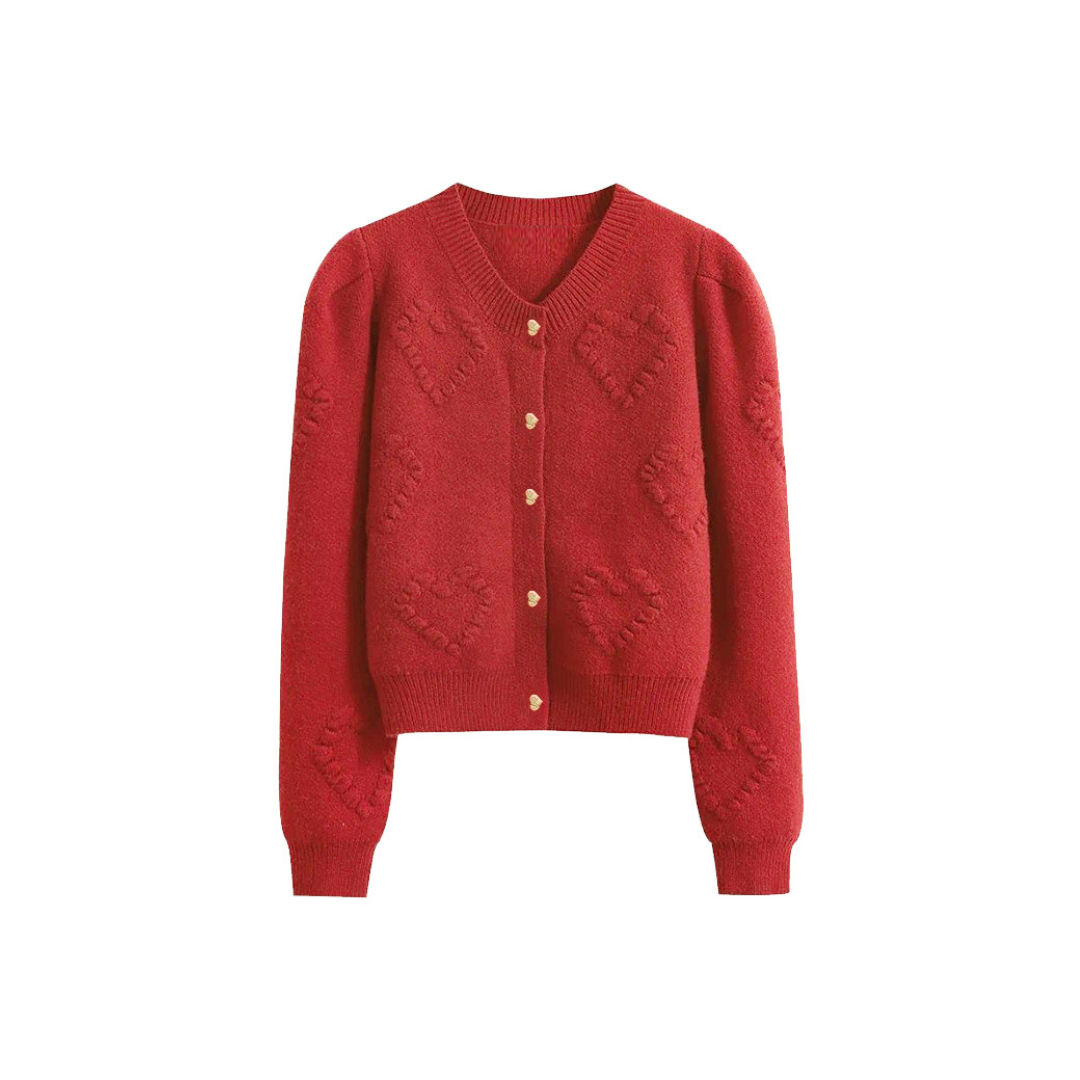 full of spring knit hearts cardigan lf2943
