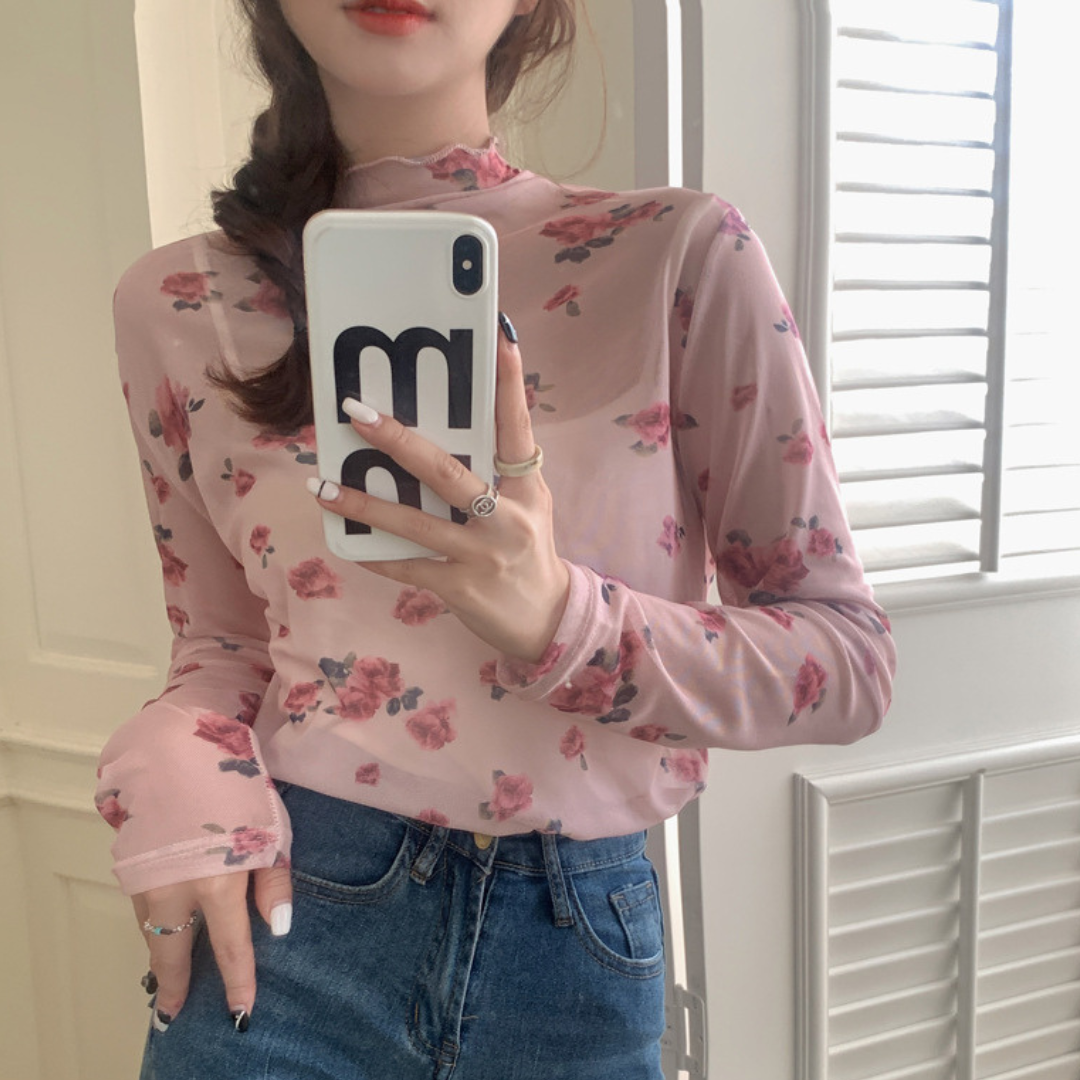 rose see-through top lf2716