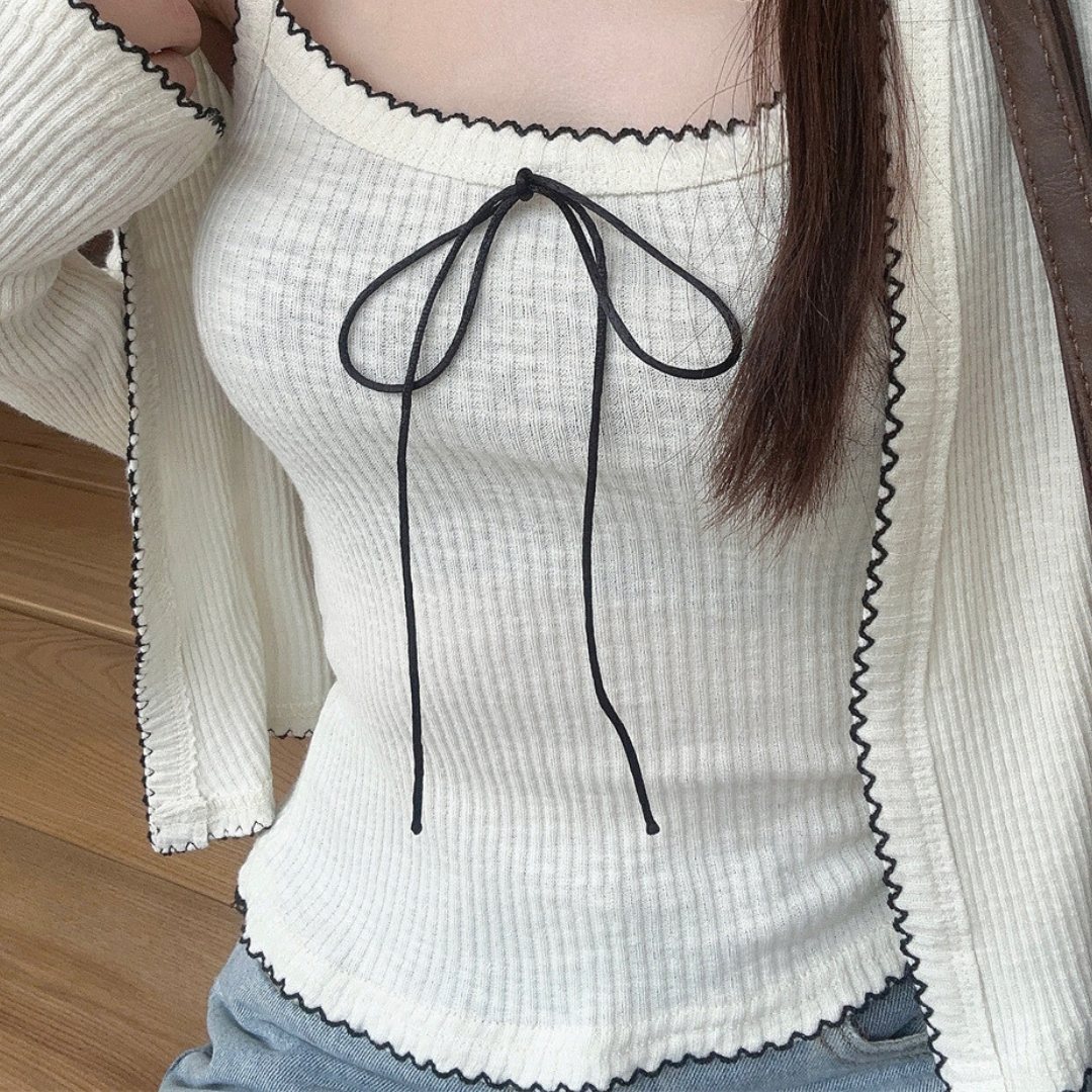 ribbon cami long sleeve cardigan lf3193